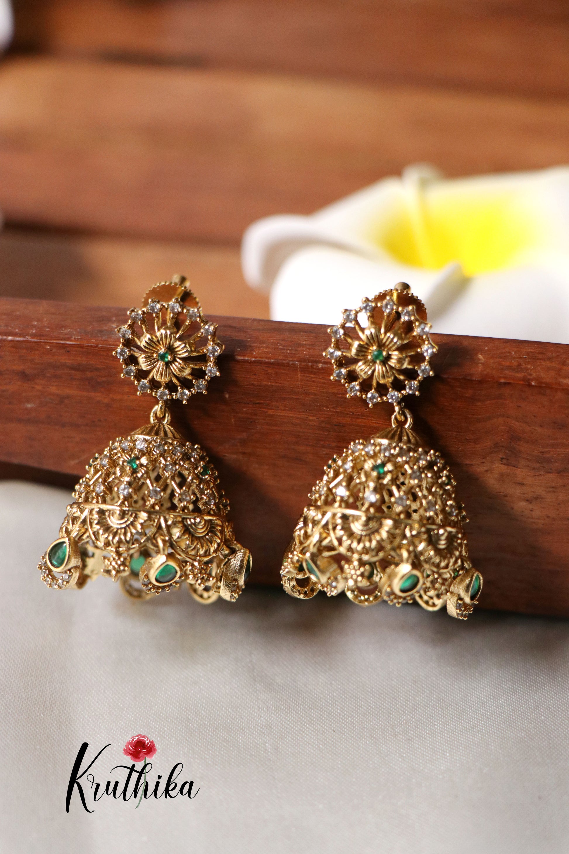 Simple Flower Jhumkas EC379 - Main Image