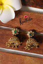 simple AD flower jhumkas with golden bead drops EC390