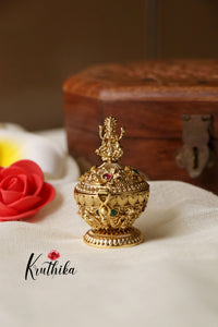 Gold alike Lakshmi Devi peacock Kumkum box K7