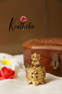 Gold alike Lakshmi Devi peacock Kumkum box K13