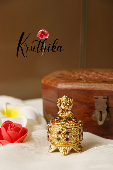 Gold alike Lakshmi Devi peacock Kumkum box K13