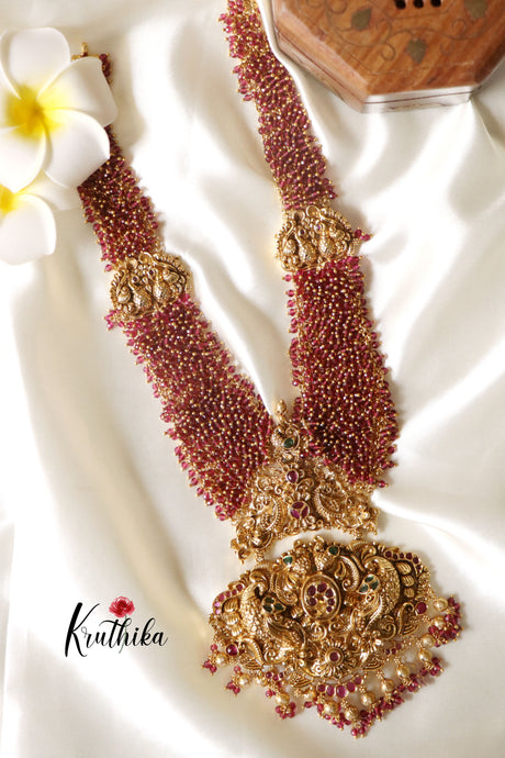 Designer Premium Polish Ruby Beads Peacock Haaram LH612