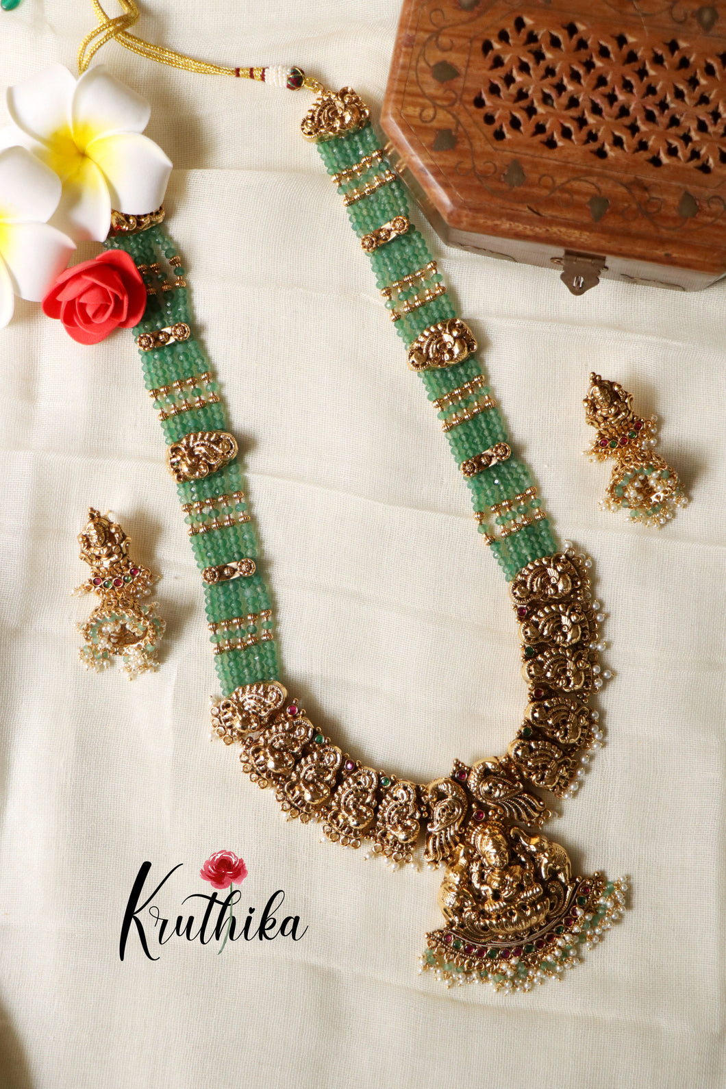 Grand Nagas Lakshmi green beads Haaram LH625