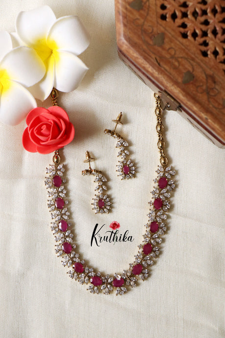 Pretty CZ floral necklace set Ruby NC1328