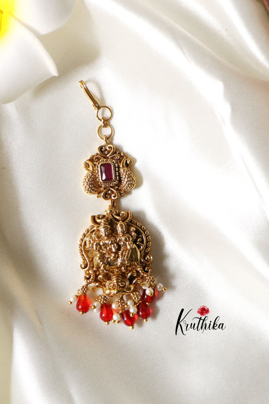 Premium Temple ruby beads kemp Maang tika MT178