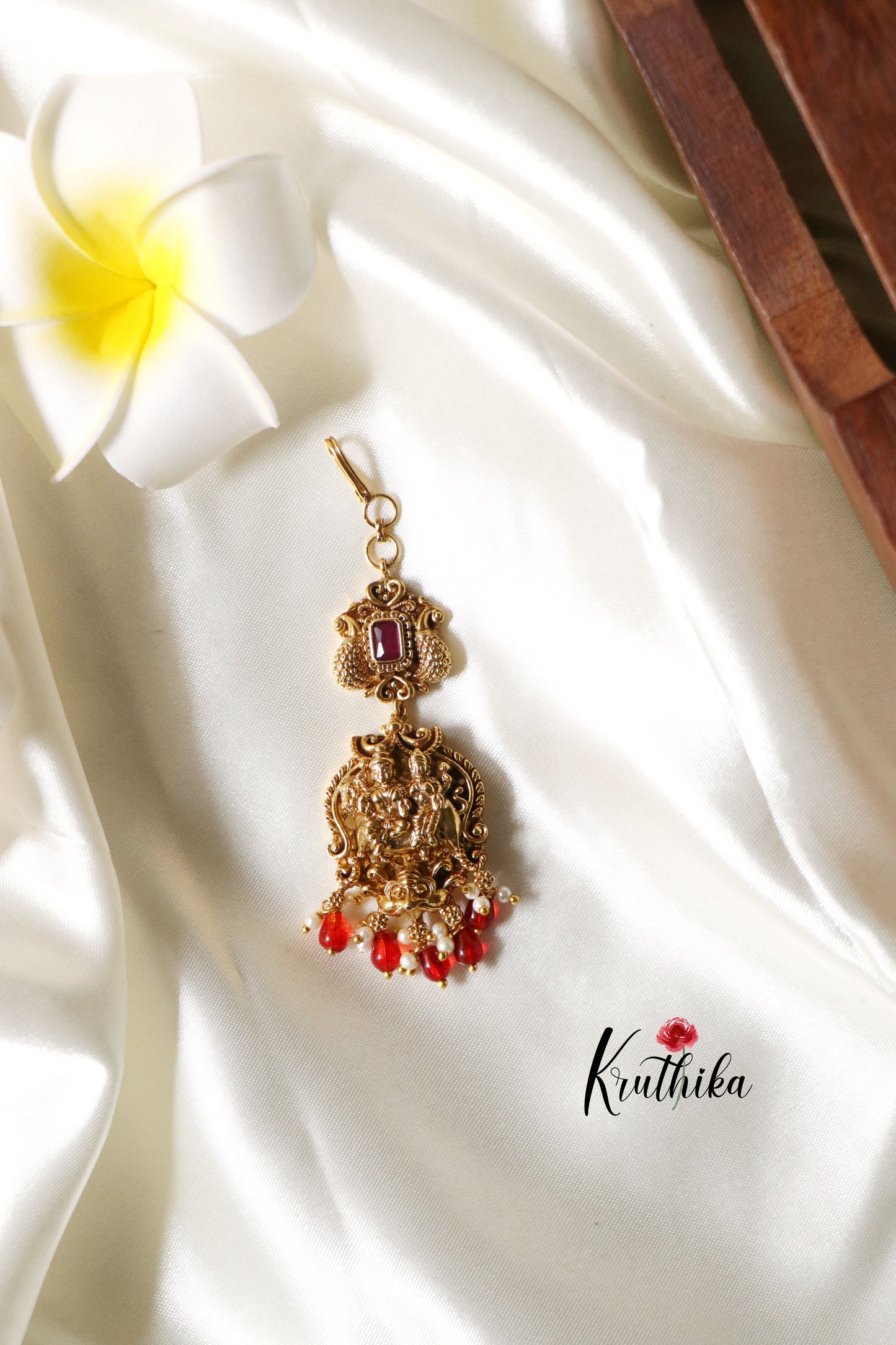 Premium Temple ruby beads kemp Maang tika MT178