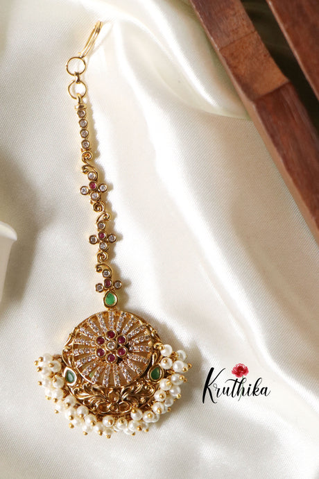 Premium CZ kemp pearls Maang tika MT179