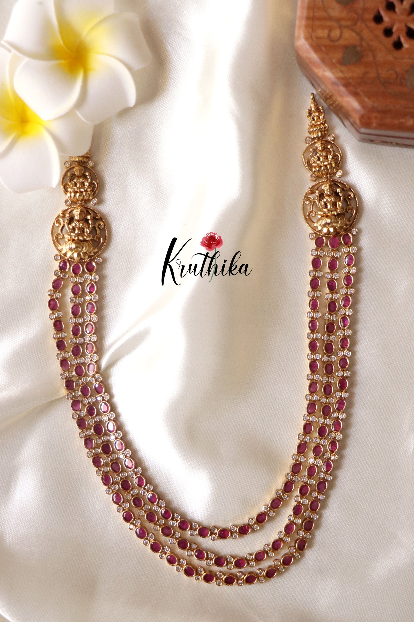 Grand Three Layer Ruby Lakshmi Haaram LH614