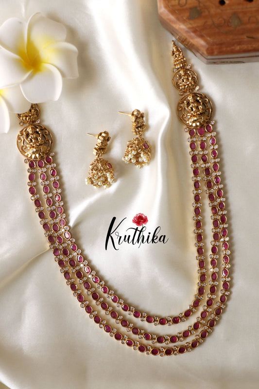 Grand Three Layer Ruby Lakshmi Haaram LH614