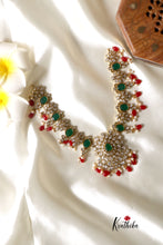 Stunning AD Necklace-Green Stone with Ruby Beads NC1252