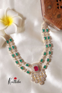 Sparkling Two Layer CZ Green and Ruby Stone Necklace NC1253