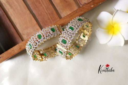 Sparkling CZ gold finish Emerald Bangles B147