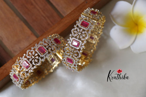 Sparkling CZ gold finish Ruby Bangles B148