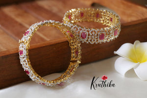 Sparkling CZ gold finish Ruby Bangles B148