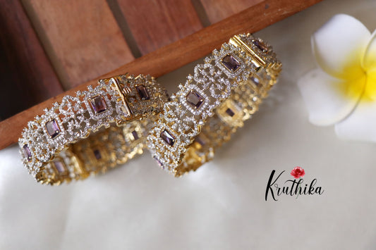 Sparkling CZ gold finish purple Bangles B149