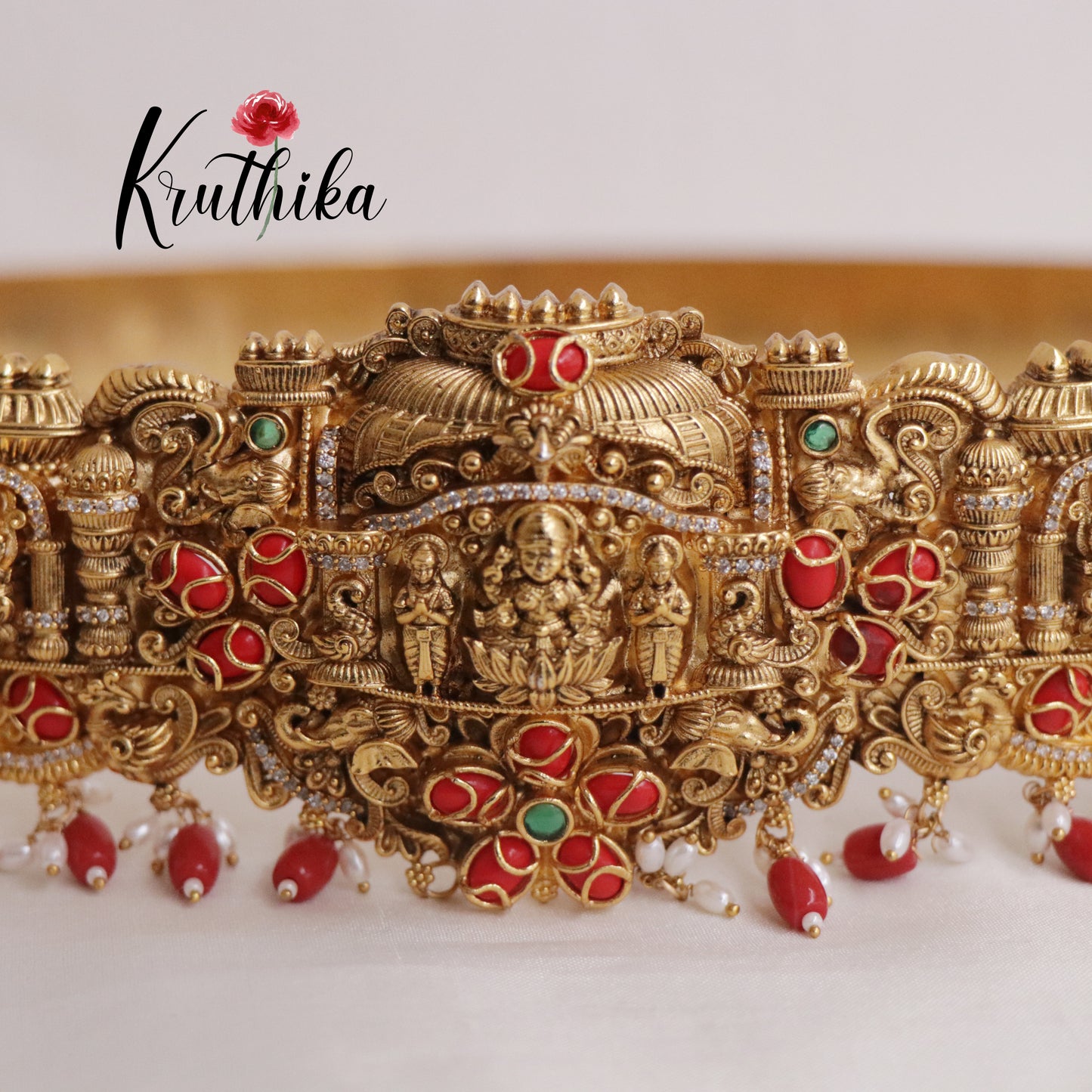 Elegant Temple Lakshmi Hip Belt with Ruby Beads V253