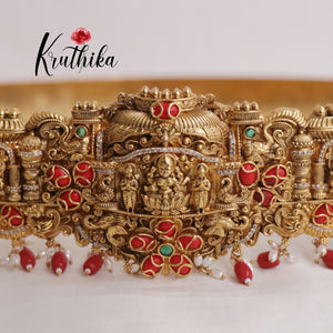 Elegant Temple Lakshmi Hip Belt with Ruby Beads V253