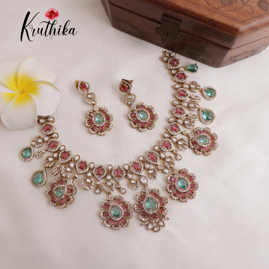 Pre order-Gorgeous Victorian Pastel Drop Pendants Necklace Set NC1990-Pre order booking 25 to 30 days