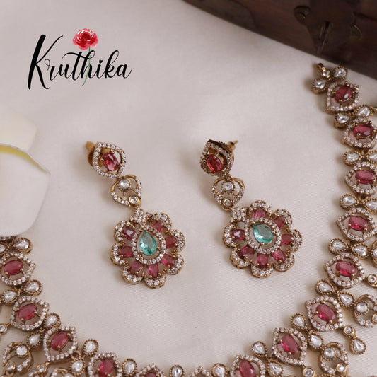 Pre order-Gorgeous Victorian Pastel Drop Pendants Necklace Set NC1990-Pre order booking 25 to 30 days