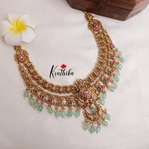Elegant Two Layer Lakshmi Jadau Necklace with Beads (Available in 2 Colors) NC1994