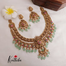 Elegant Two Layer Lakshmi Jadau Necklace with Beads (Available in 2 Colors) NC1994