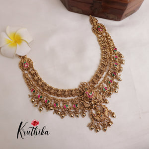 Elegant Two Layer Lakshmi Jadau Necklace with Beads (Available in 2 Colors) NC1994