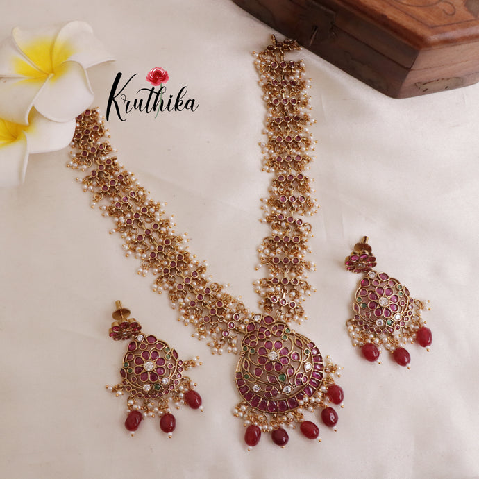 Elegant Kemp Flower haaram with Beads LH1881 Available in 2 Colours)