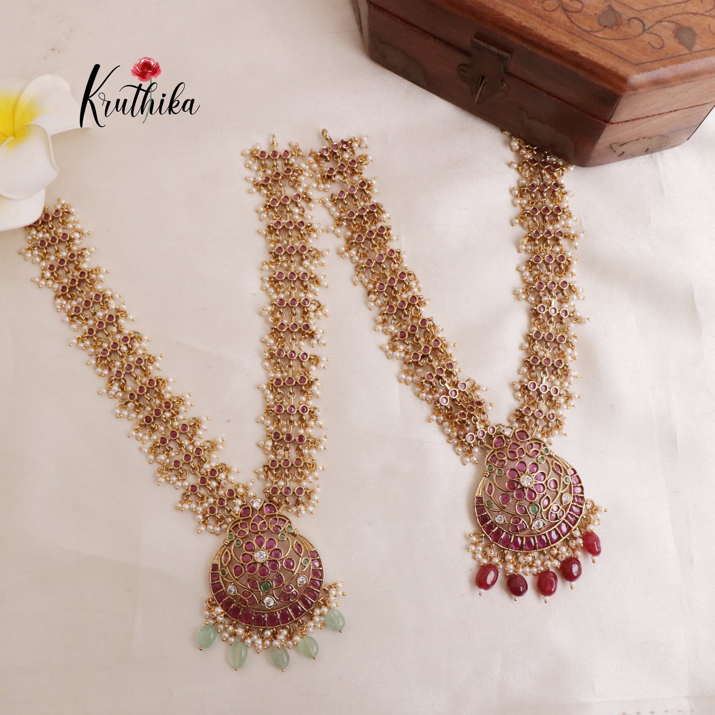 Elegant Kemp Flower haaram with Beads LH1881 Available in 2 Colours)