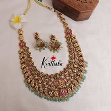 Gorgeous Temple Lakshmi Jadau Haaram with Pastel Green Beads LH1873