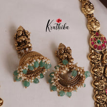 Gorgeous Temple Lakshmi Jadau Haaram with Pastel Green Beads LH1873