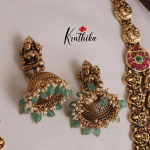 Gorgeous Temple Lakshmi Jadau Haaram with Pastel Green Beads LH1873