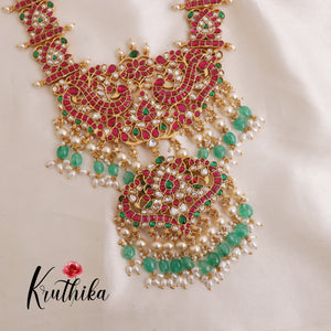 Gorgeous Floral Jadau Haaram with White Beads LH1882