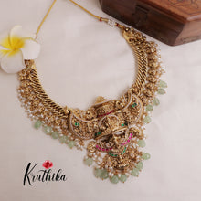 Royal Grand Nagas Jadau Temple necklace in Jalebi pattern with Green Beads NC1874 (Available  In 3 Colours)
