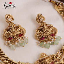 Royal Grand Nagas Jadau Temple necklace in Jalebi pattern with Green Beads NC1874 (Available  In 3 Colours)
