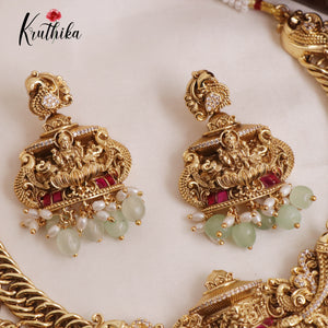 Royal Grand Nagas Jadau Temple necklace in Jalebi pattern with Green Beads NC1874 (Available  In 3 Colours)