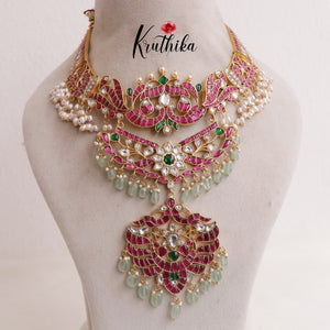 Grand peacock Jadau Kundan guttapoosalu mid length Haaram LH1887