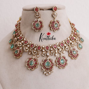 Gorgeous Victorian Pastel Drop Pendants Necklace Set NC1990