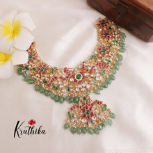 Beautiful Multi Stone Jadau Necklace with Green Beads NC2007