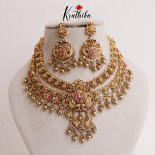 Elegant Two Layer Lakshmi Jadau Necklace with Beads (Available in 2 Colors) NC1994