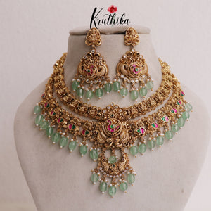 Elegant Two Layer Lakshmi Jadau Necklace with Beads (Available in 2 Colors) NC1994