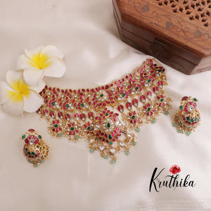 Grand Royal Hand Crafted Jadau Kundan Semi Bridal Necklace NC2008 (Available in 2 Colours)