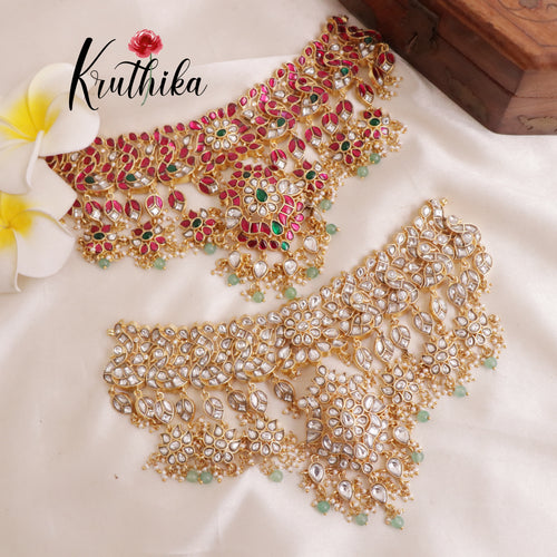 Grand Royal Hand Crafted Jadau Kundan Semi Bridal Necklace NC2008 (Available in 2 Colours)