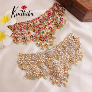 Grand Royal Hand Crafted Jadau Kundan Semi Bridal Necklace NC2008 (Available in 2 Colours)