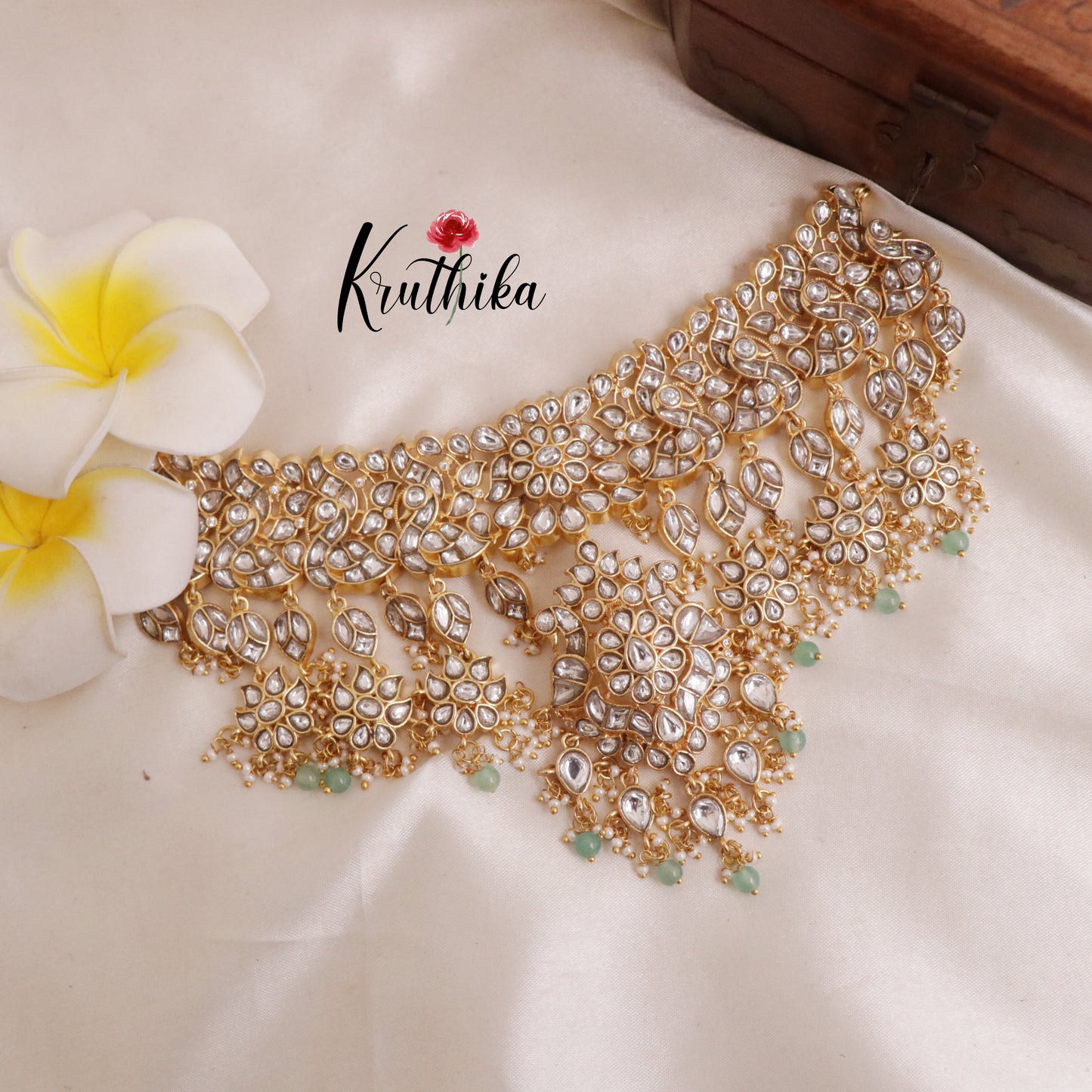 Grand Royal Hand Crafted Jadau Kundan Semi Bridal Necklace NC2008 (Available in 2 Colours)