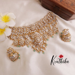 Grand Royal Hand Crafted Jadau Kundan Semi Bridal Necklace NC2008 (Available in 2 Colours)