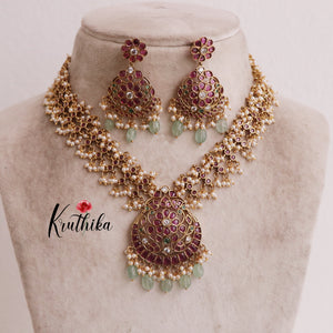 Elegant Kemp Flower haaram with Beads LH1881 Available in 2 Colours)