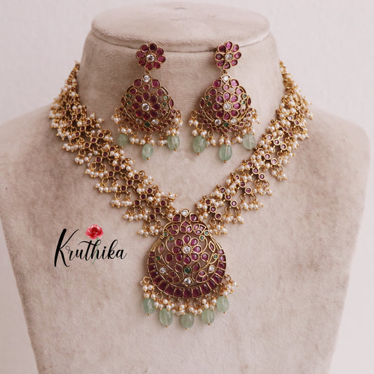 Elegant Kemp Flower haaram with Beads LH1881 Available in 2 Colours)