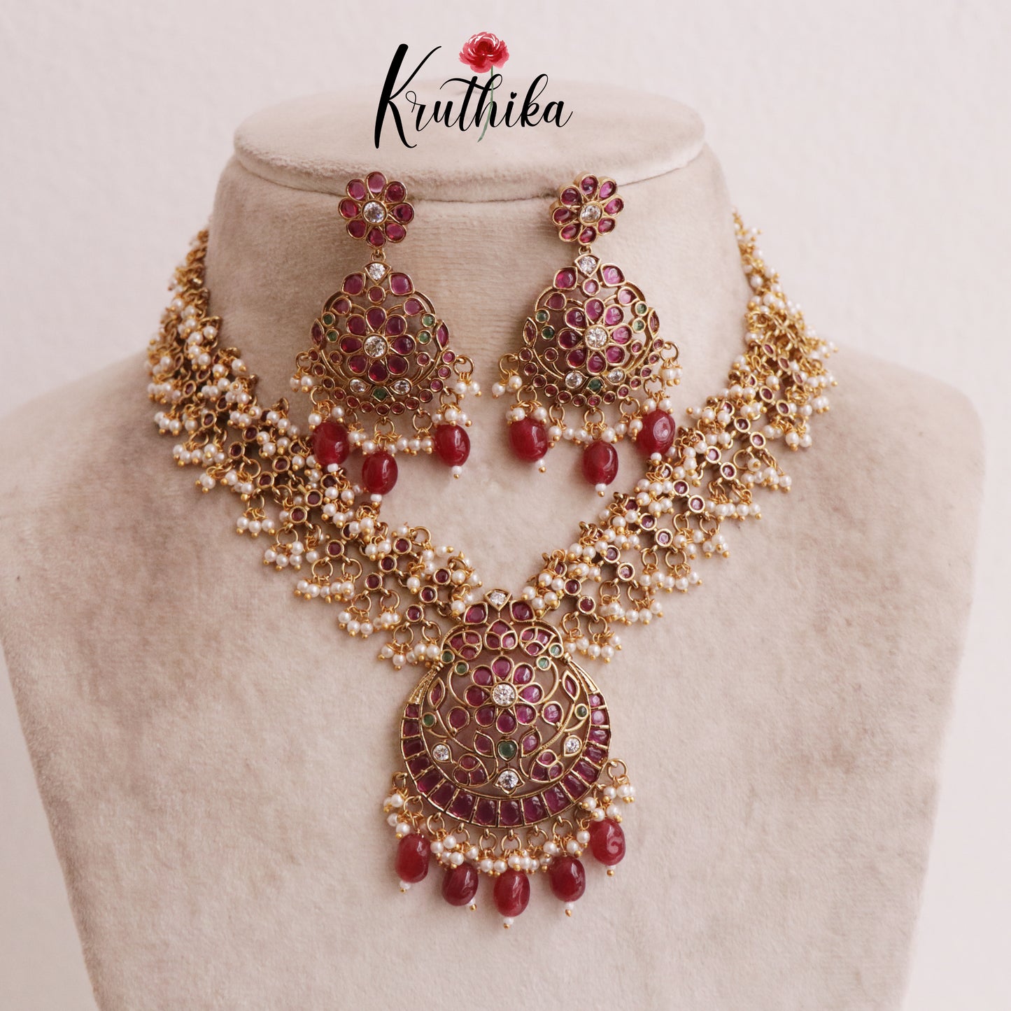 Elegant Kemp Flower haaram with Beads LH1881 Available in 2 Colours)