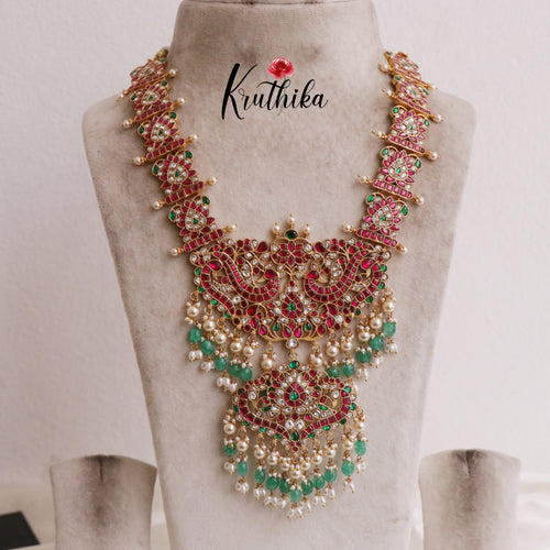 Gorgeous Floral Jadau Haaram with White Beads LH1882