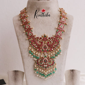 Gorgeous Floral Jadau Haaram with White Beads LH1882